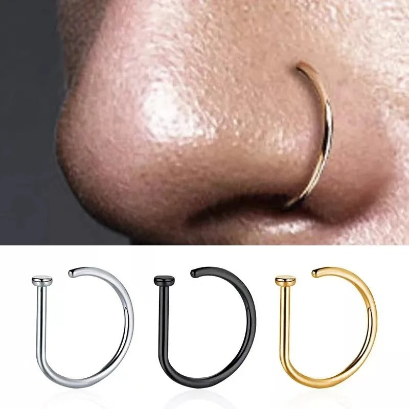 New Curved Barbells Fake Nose Piercing Hoop Septum Stainless Steel Ring Nostril Body Jewelry