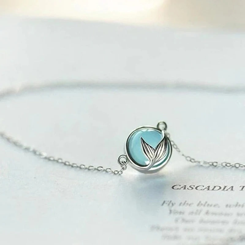 Romantic Mermaid Tail with Blue Stone Design Women's Pendant Necklace Fancy Neck Accessories for Party Girl Gift Jewelry