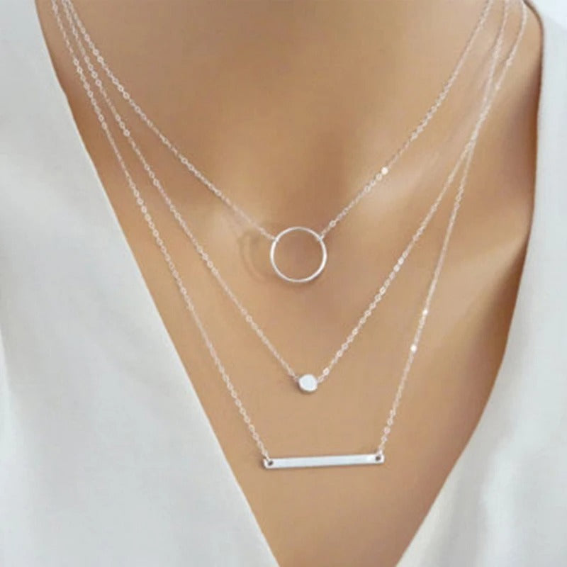Multilayer Necklace Multi-element Metal Rod Circles Geometric Round Chokers Necklaces Women Jewelry