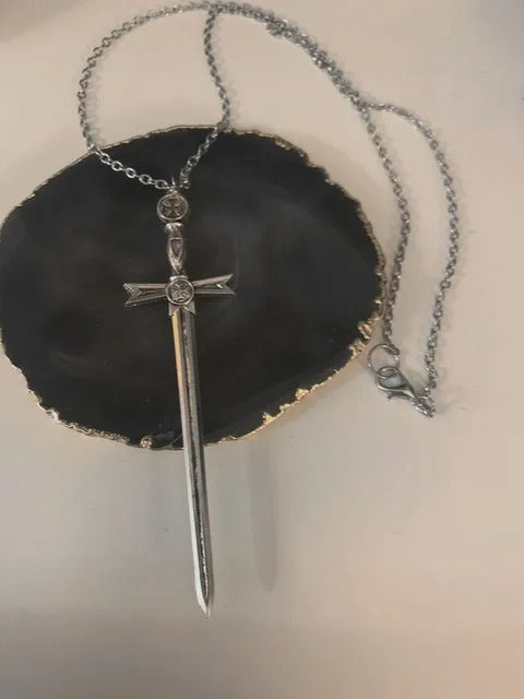 Arthur Necklace silver color Long Sword pendant Gothic classics Give fashion gifts to women manifesto long chain
