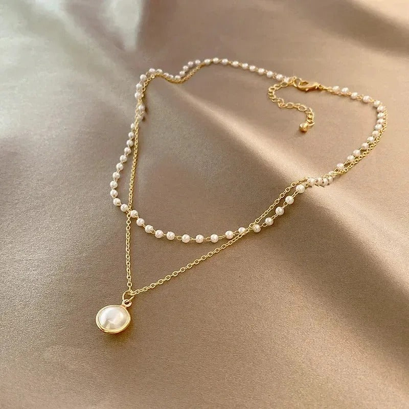 2025 New Women's Pearl Necklace K-pop Gold Color Beads Pendant Necklaces Goth Double Layer Chain Choker for Women Fashion Jewelry