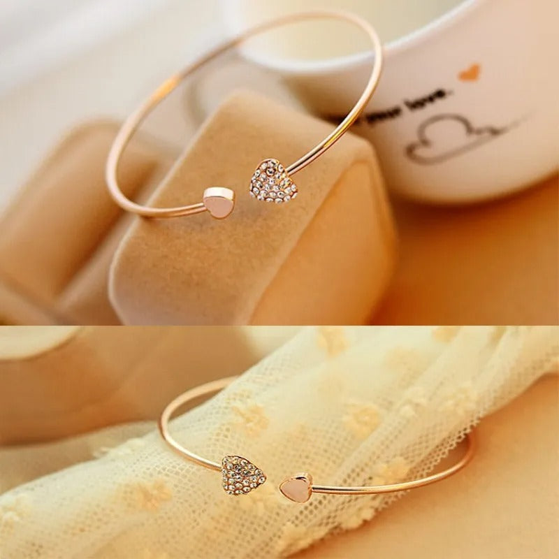 Fashion Crystal Heart Bow Bilezik Cuff Bracelet Women Jewelry