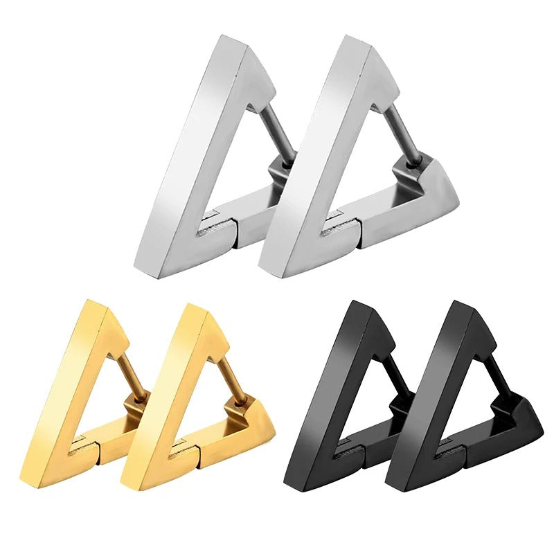 Geometric Triangles Stainless Steel Earrings Unisex Punk Hoop Earrings for Women Men Piercing Push-Back Ear Plug Jewelry
