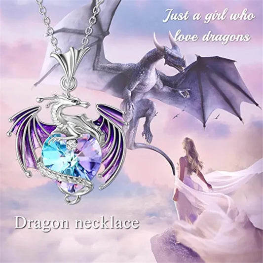 Fantasy Design Colorful Crystal Dragon Pendant Necklace for Women Blue Purple Dragon Necklace Cute Dragon AnimalJewelry Gift