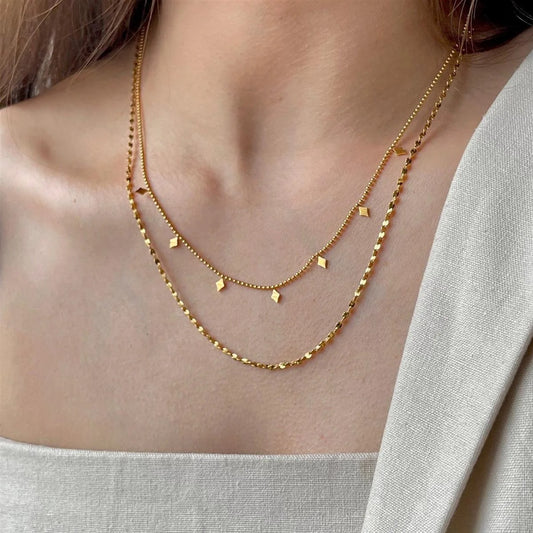Stainless Steel New Fashion High-end Jewelry Rhombus Zircon Charm Chain Necklace Necklace Pendant for Women