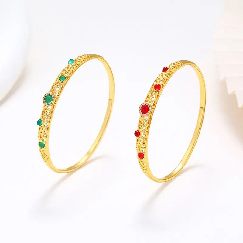 Jewelry-- Vintage Red / Green Aulic Style Bangles For Women Fashion Jewelry Gold Plated Gold Plated