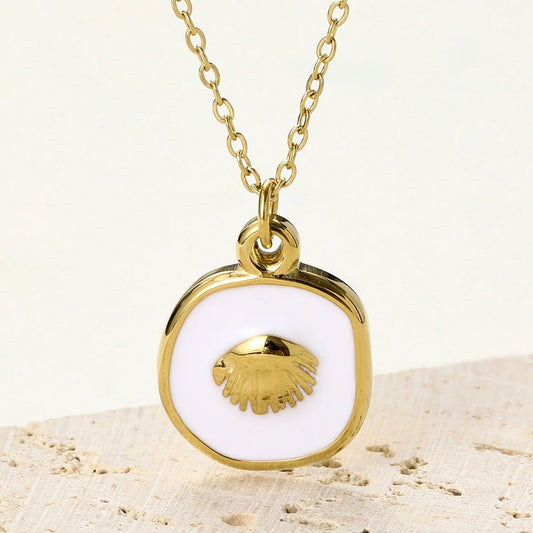 Stainless Steel Enamel Seagrass Charm Necklace Waterproof 14K Gold Plated Pendant Choker Jewelry For Women Party Daily Wear