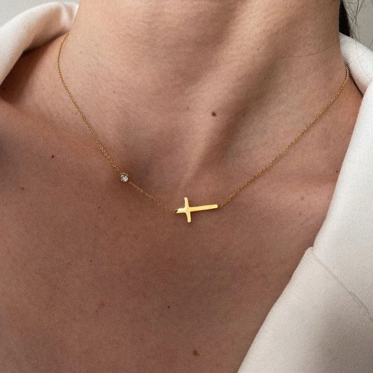 316L Stainless Steel Necklace for Women Vintage Style Gold Color Cross Shape Women's Necklace Ladies Jewelry Party Gift