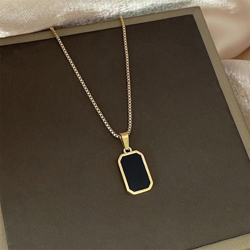 Classic Black Square Pendant Necklace For Women Men Personalized Gold Color Metal Party Daily Jewelry