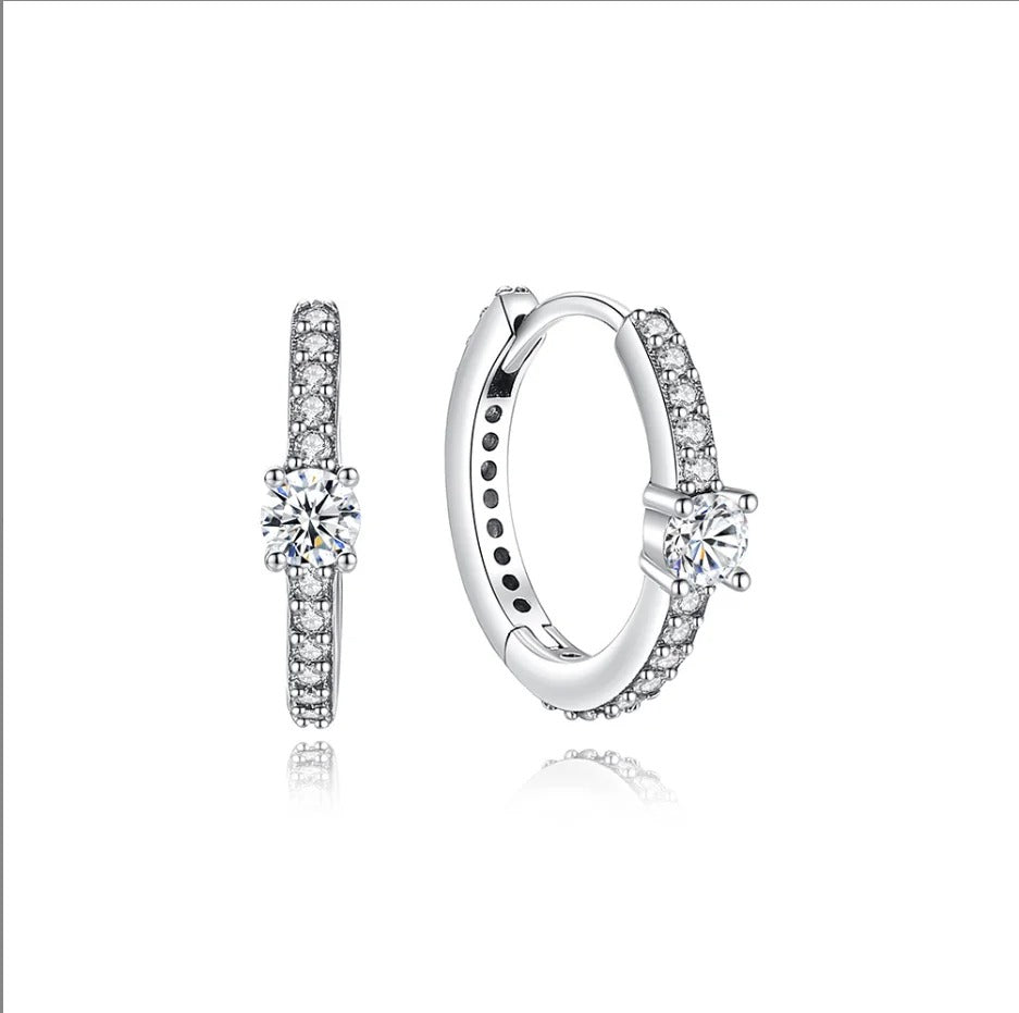 Women’s Sterling Silver Hoop Earrings Sparkling Round Birthday Gift