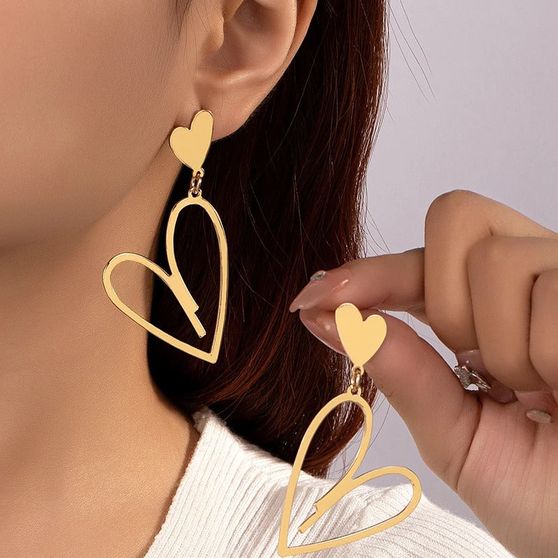 2025 New Trendy Heart Pendants Women's Hanging Earrings Double-layers Love Heart Dangle Earrings Lovely Ear Jewelry