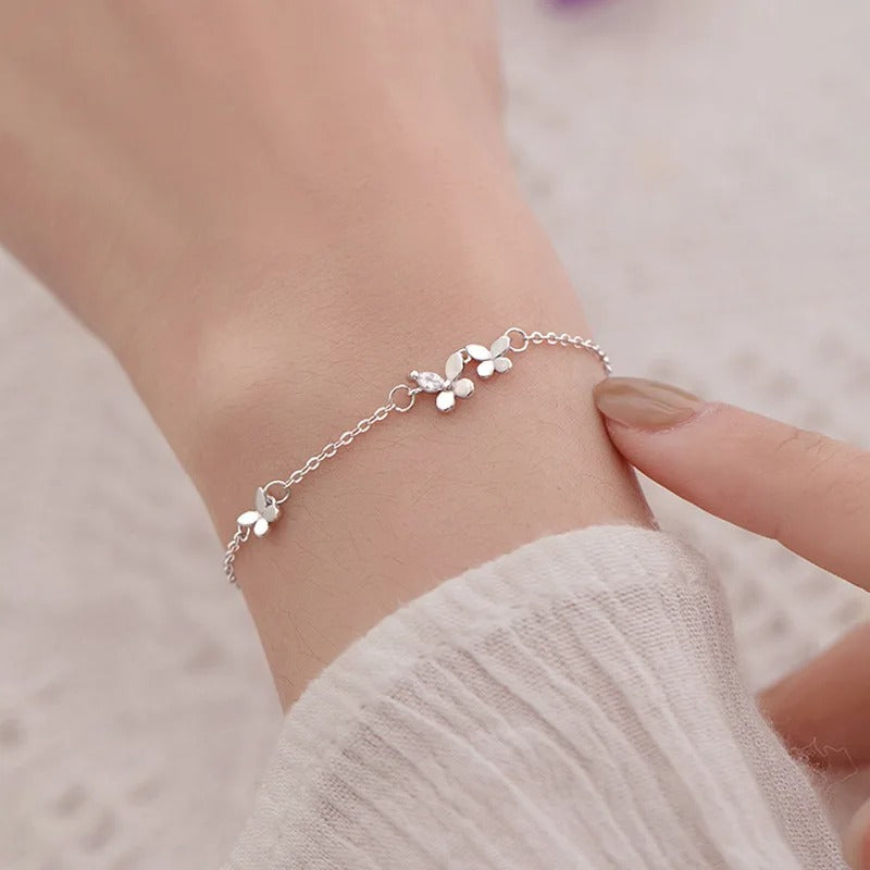 925 Silver Diamond-Studded Butterfly Bracelet Women's Fashion Temperament Flower Adjustable Bracelet