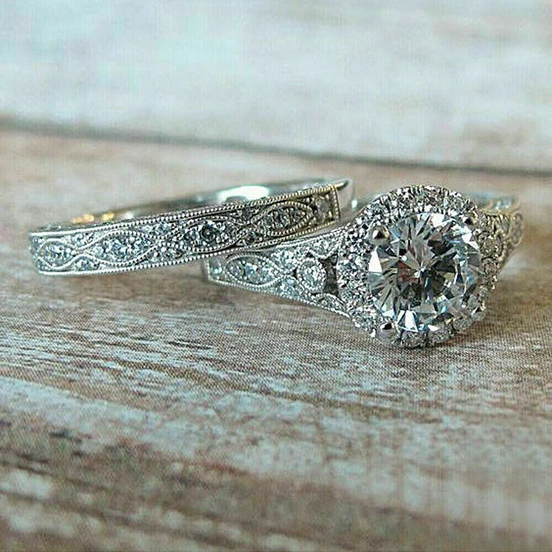 Eternity Wedding Set Rings for Women Brilliant Cubic Zirconia 2Pcs Elegant Female Accessories Party Luxury Trendy Jewelry