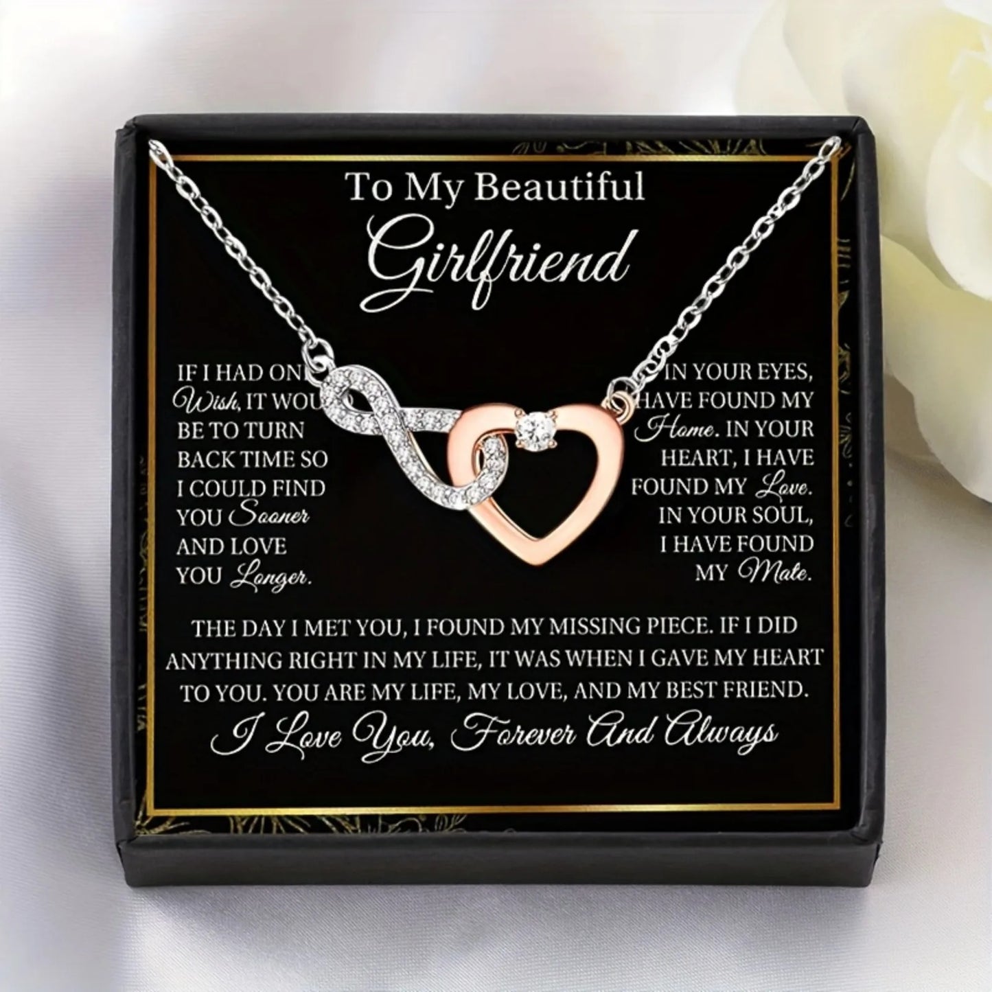 Elegant Infinity Heart Necklace – Romantic Jewelry Gift for Girlfriend with Card & Gift Box