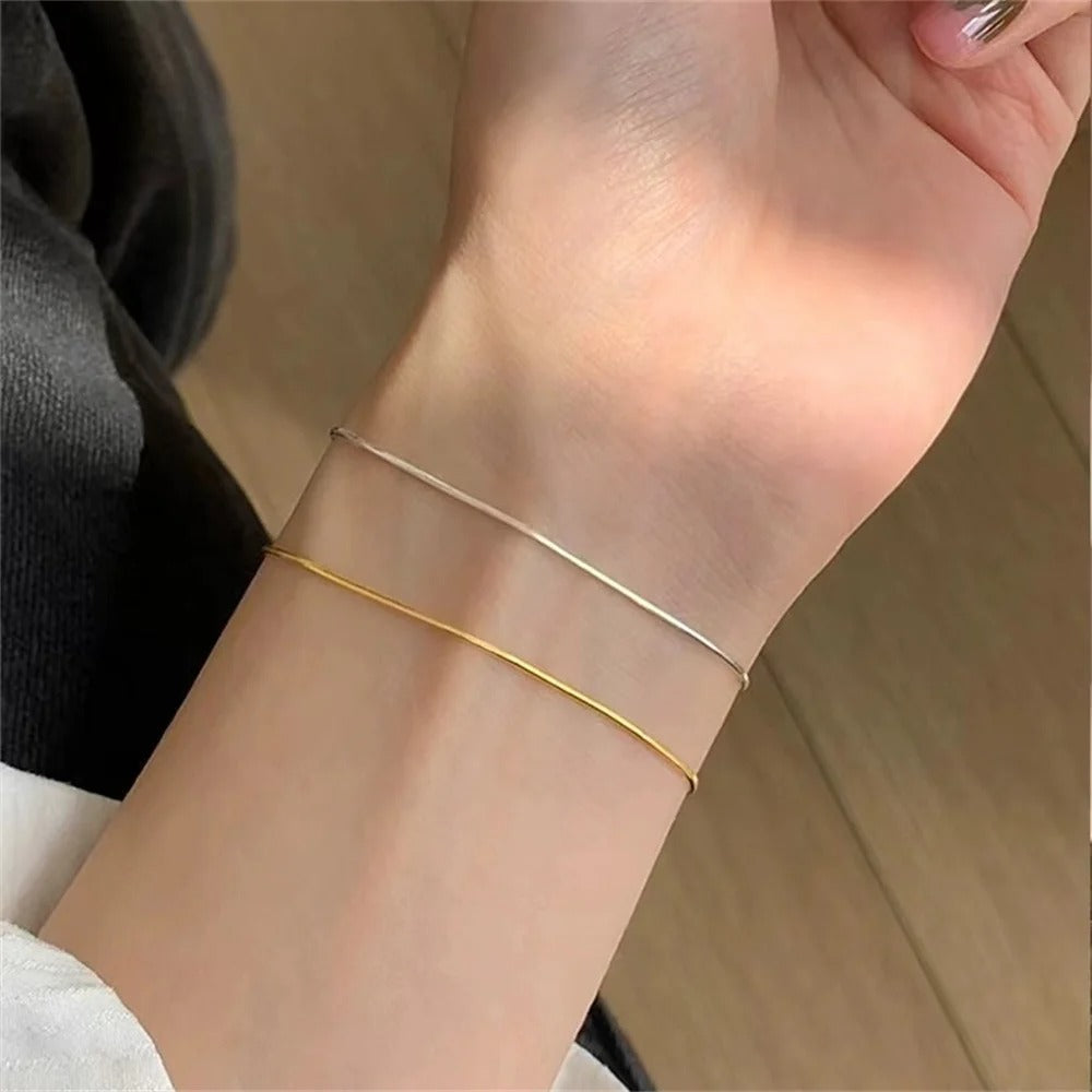 New Ultra-fine Stainless Steel Snake Chain Bracelet Gold Color Simple Bracelet For Women Jewelry Accessories