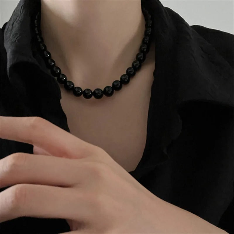 Vintage Black Pearl Choker Simple Acrylic Beaded Chain Necklace For Women Jewelry Accessories Women's Gift