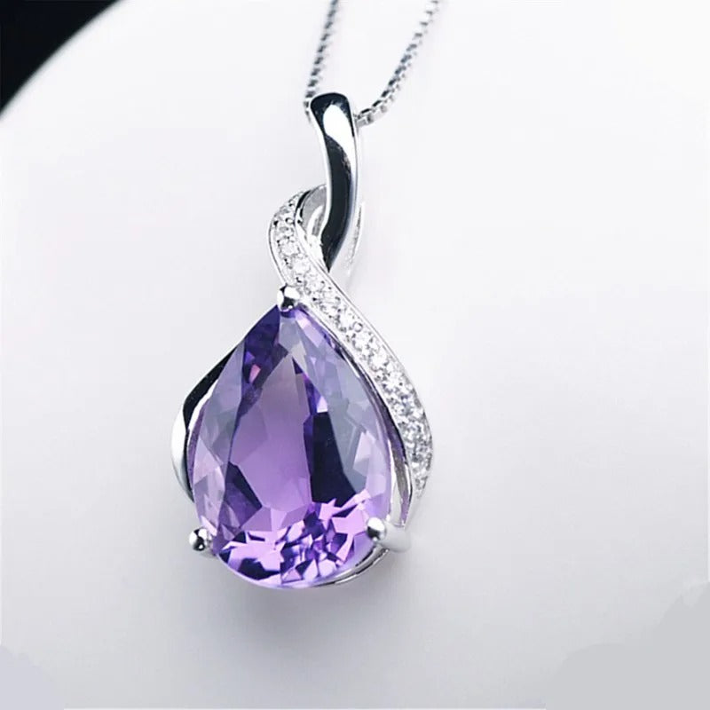 925 Sterling Silver Female Stone Pendant Chain Natural Amethyst & Aquamarine Necklace for Women Fashion Fine Jewelry Chain