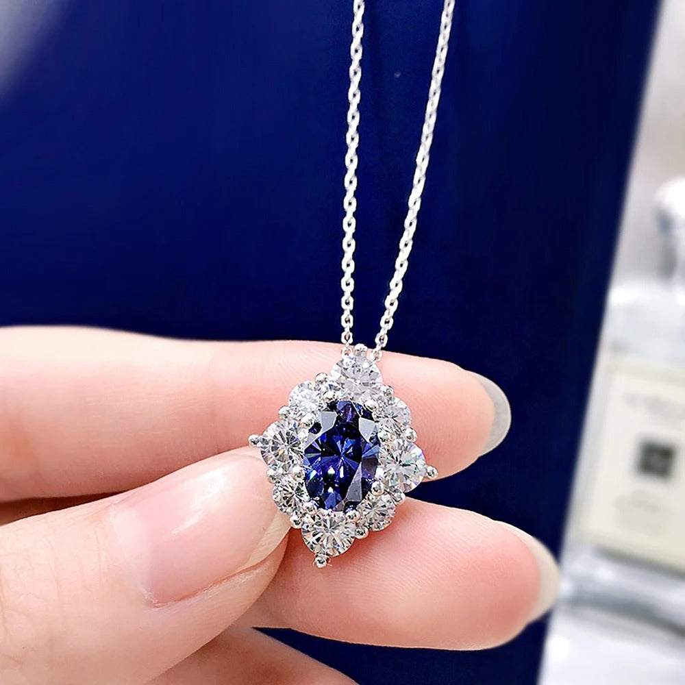 Gorgeous Oval Blue Cubic Zirconia Pendant Necklace Women for Wedding Luxury Brilliant Female Necklace Statement Jewelry