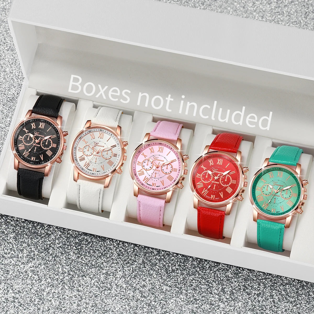 5PCS Women's Watches Fashion Leather Band Quartz Watch Ladies Silicone Band Wristwatch Without Box