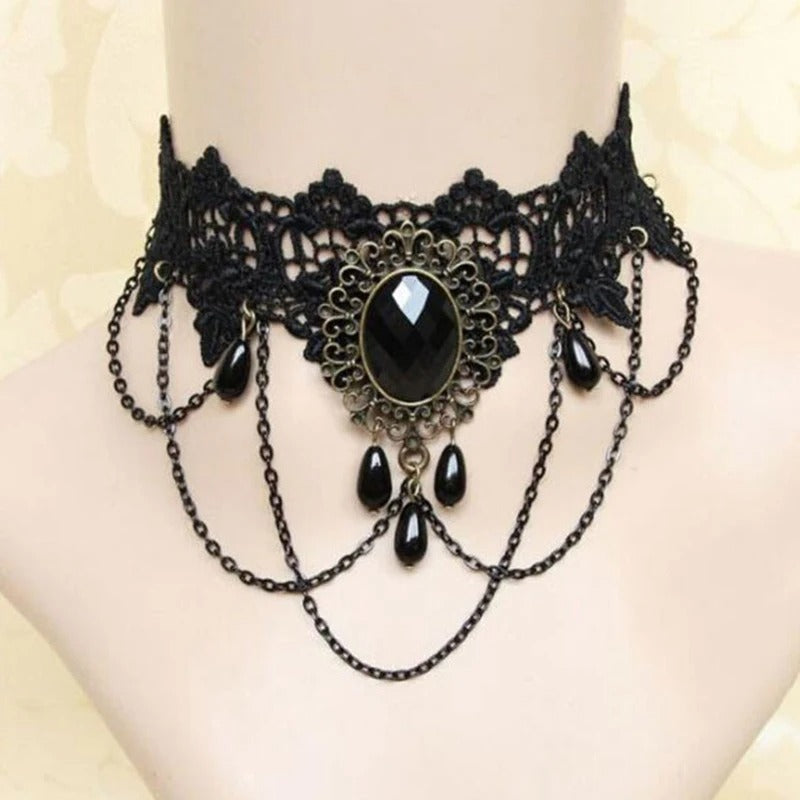 New Sexy Gothic Chokers Crystal Black Lace Neck Choker Necklace Vintage Victorian Women Choker Steampunk Jewelry
