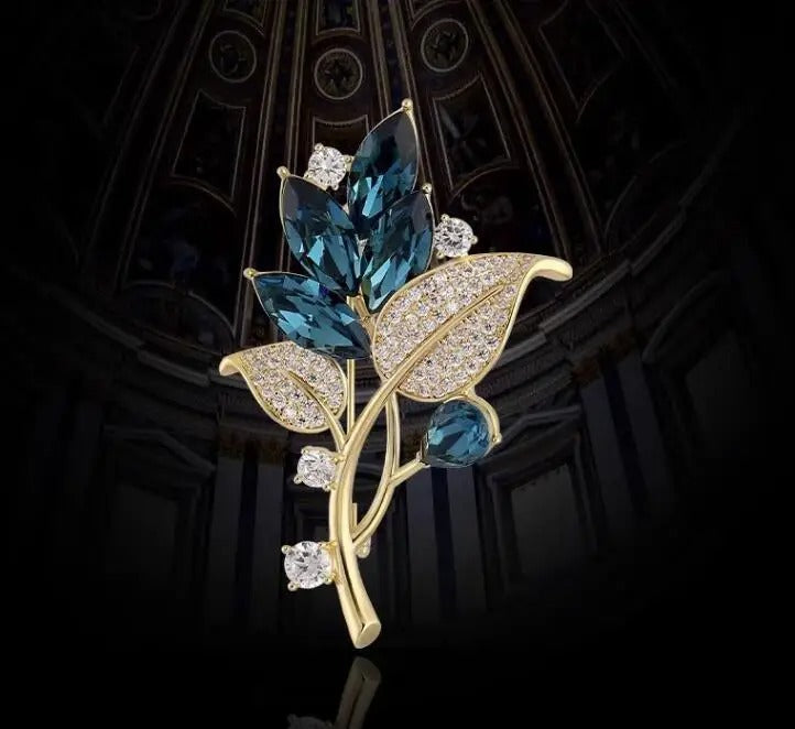 Fashion Green Yellow Leaves Flower Bouquet Wheat Ear Brooch for Women Creative Rhinestone Pin Suit Clothing Jewelry Accessories