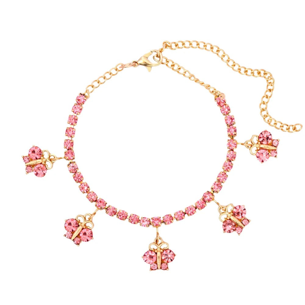 Fashion Butterfly anklet Rhinestone Tennis Chain Foot Chain Jewelry for Women Summer Beach Anklet Butterfly Barefoot Chain