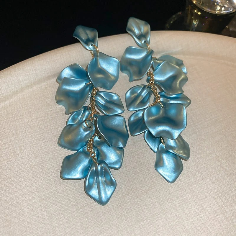 Stylish Multicolored Flower Earrings For Woman Delicate Petal Tassel Stud Earring Temperament Everyday Party Accessories