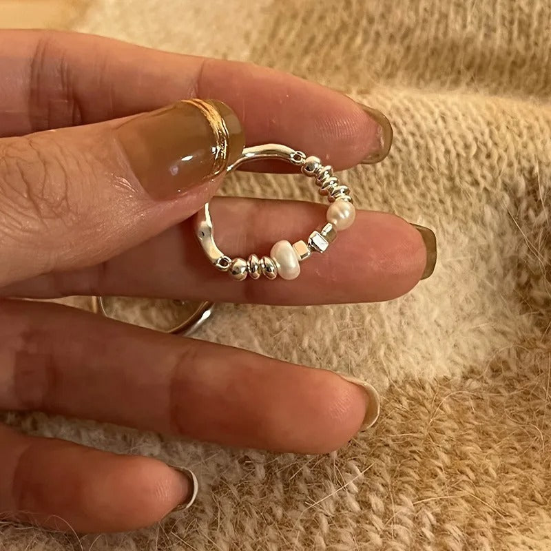 Silver Geometric Multilayer Round Bead Ring Female Fashion Punk Temperament Prevent Allergy Charm Jewelry