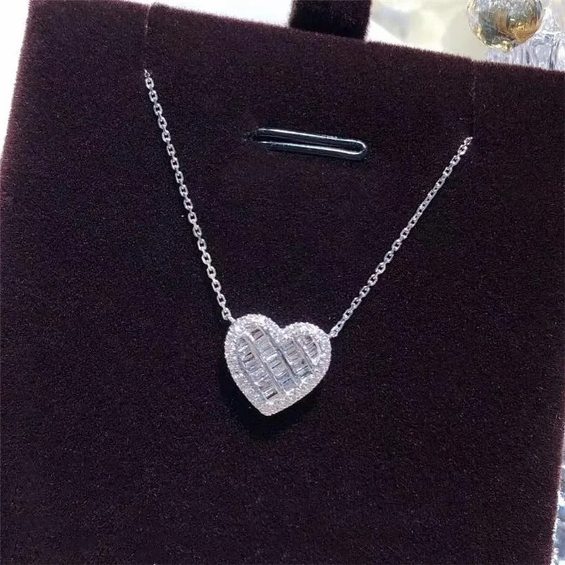White Cubic Zirconia Love Necklace Women Luxury Silver Plated Romantic Female Wedding Pendant Necklace Fashion Jewelry