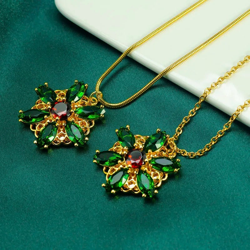 NecklaceTogether In Paris Emerald Stone Flower Necklace Lost Princess Inspired Pendant Necklace for Women