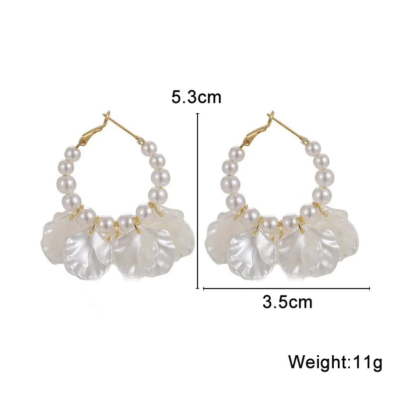 Shell Flower Dangle Earrings Women Pearl Beads Jewelry