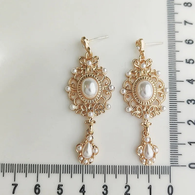 Vintage Palace Golden Pearl Hanging Earrings For Women Wedding Fine Drop Earrings Female Elegant Jewelry Gift