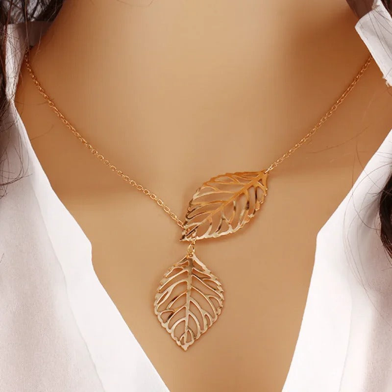 Delysia King Leaf Necklace /double leaf clavicle chain