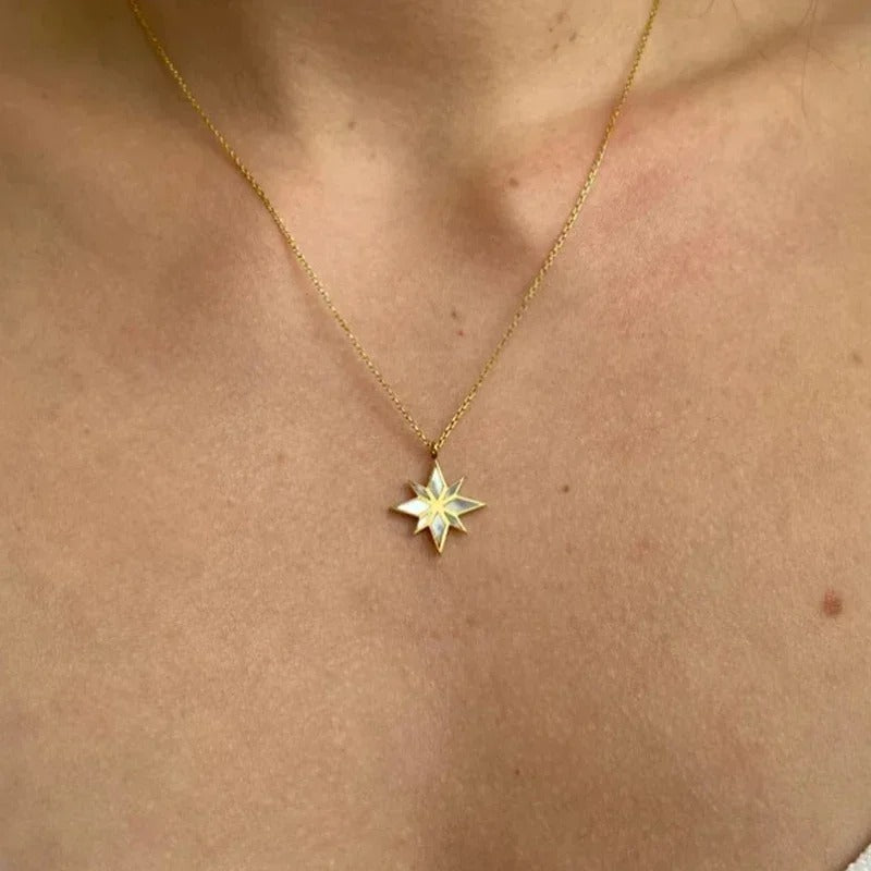 Trendy Stainless Steel Pendant Necklace Shell Inlay Exquisite Shinny Necklace for Women Waterproof Jewelry Gift