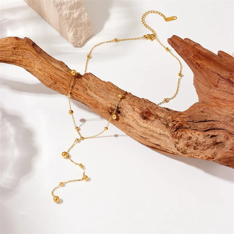 316L Stainless Steel Gold Beaded Long Chain Necklace for Women