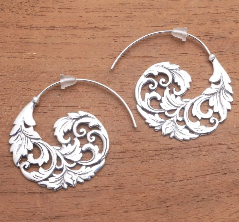 Exquisite Flower Geometry Hollow Dangle Earrings Silver Jewelry