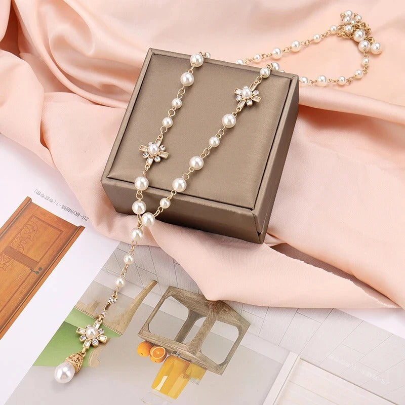 Fashion Pearl Long Double Layer Pendant Necklace Sweater Chain Accessories