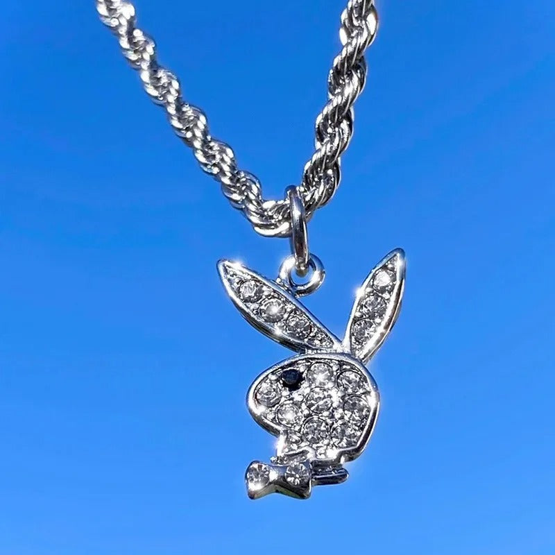 2025 New Fashion Net Red Zircon Rabbit Ladies Necklace Hip Hop Rock Pendant Necklace White Rabbit Jewelry Girl