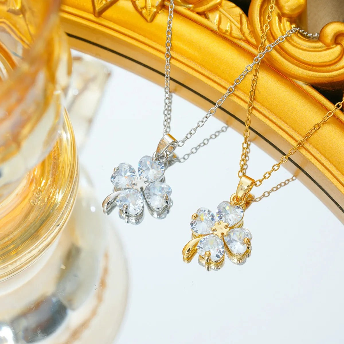 Stainless Steel Chain Cute Zircon Four Leaf Clover Pendant Necklaces for Women Girls Lucky Jewelry Accessories Gifts for Friends
