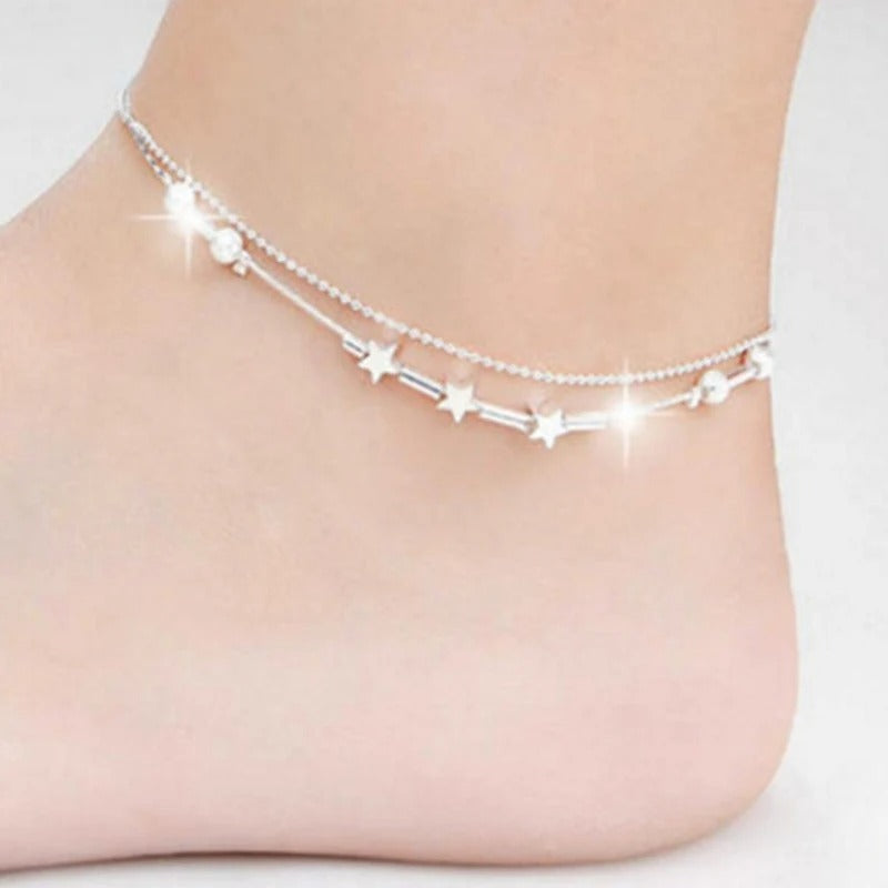 New Trendy 925 Sterling Silver Anklets For Women Cute Star Ankle Chain Bracelet Foot Jewelry Girl Beach Party Accessories