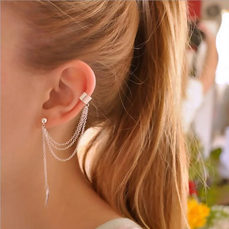 1pcs Earrings Jewelry Fashion Personality Metal Ear Clip Leaf Tassel Ear For Women Gift Pendientes Ear Cuff Caught In Cuffs