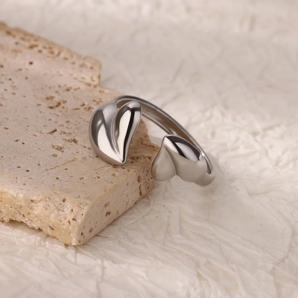 Irregular Heart Design Stainless Steel Open Rings For Women Gold Color Wedding Aesthetic Ring Jewelry Accessories Christmas Gift