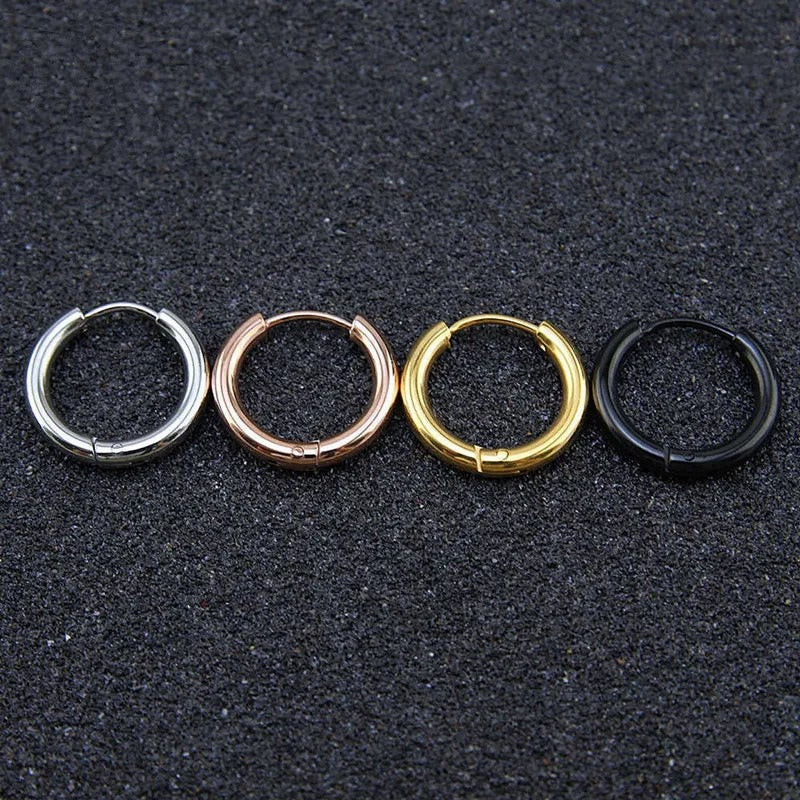 5pcs Set – Stainless Steel Circle Hoop Earrings for Women & Girls | Black, Gold, Silver Color