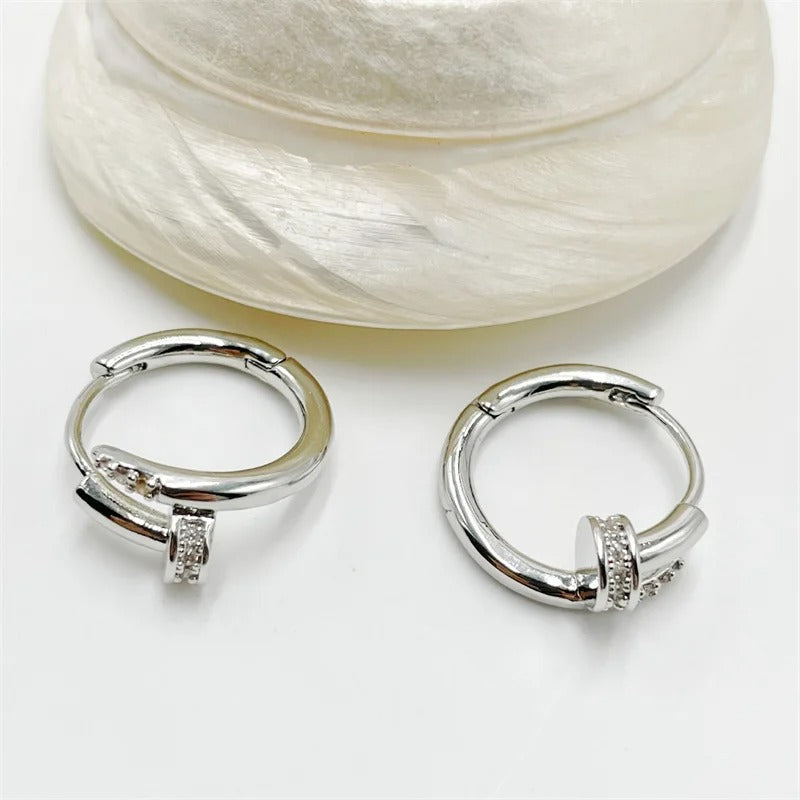 925 Silver Plated Zircon Round Hoop Earrings – Minimalist Shiny Jewelry for Women