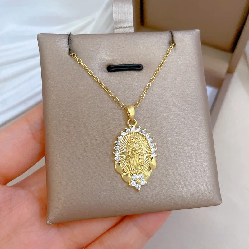 Fashion Exquisite Gorgeous Virgin Mary Necklace Classic Personalized Flower Hundred Stainless Steel Lucky Girl Party Gift