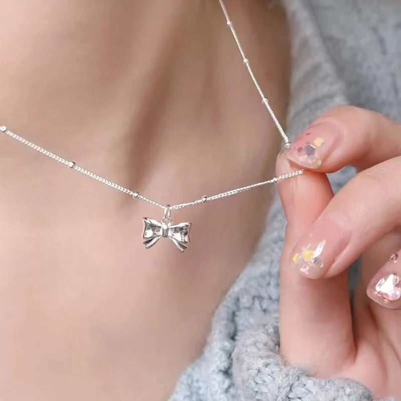 Elegant Bow Pendant Necklace for Women Delicate Adjustable Chain Feminine Dainty Accessories Party Daily Jewelry Gift