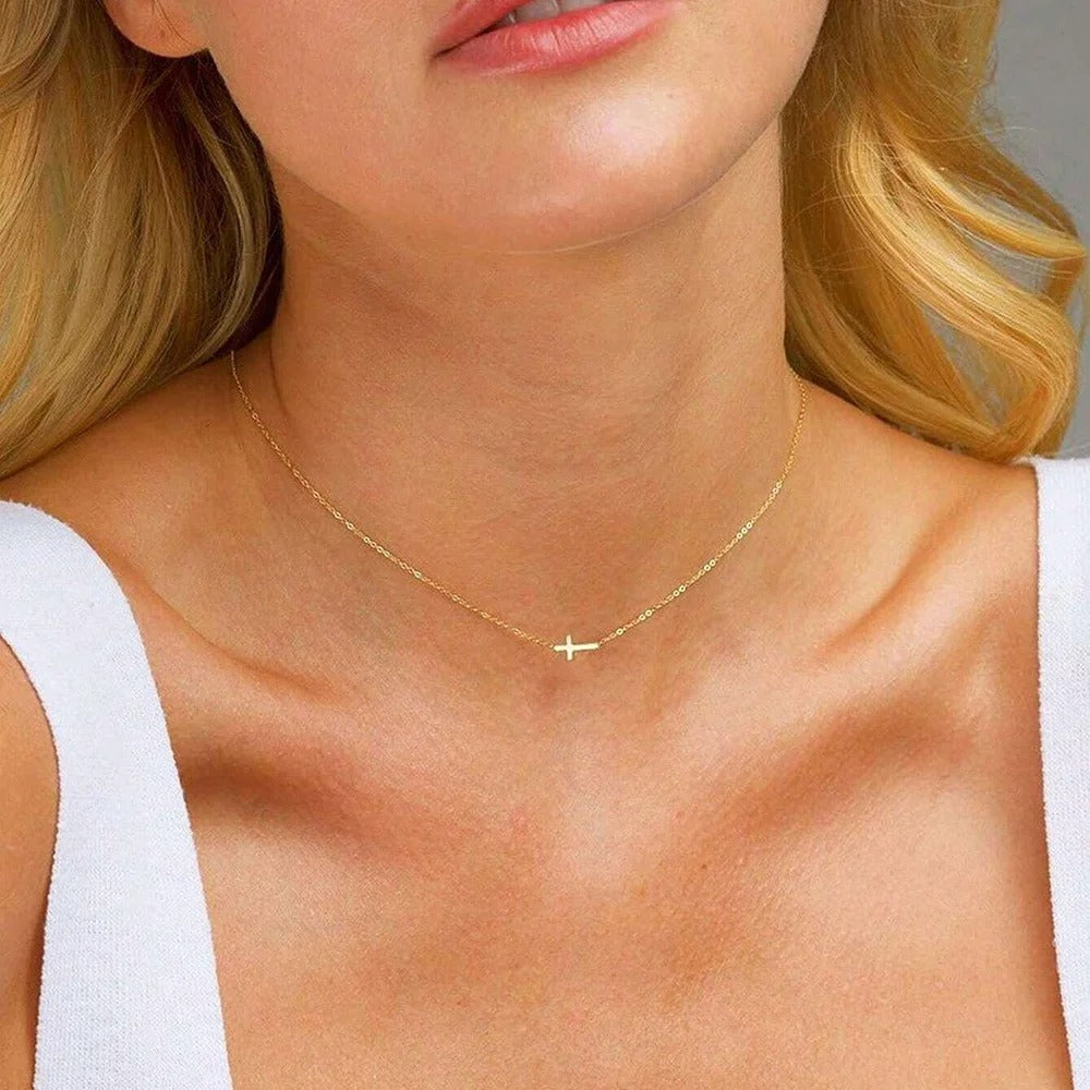 Delicate Vintage Cross Pendant Necklace Stainless Steel Women