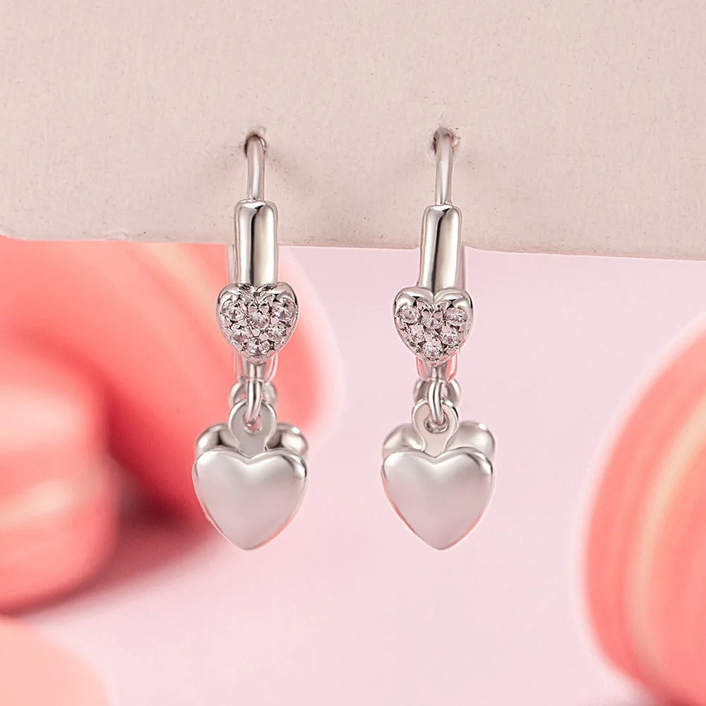 Women’s Heart Zircon Stud Earrings 925 Silver Elegant Luxury Jewelry