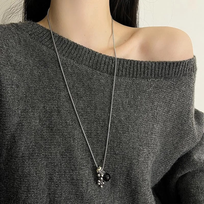 Spotted Tiger Eye Stone Grape String Ball Design Pendant Long Versatile Clavicle Chain Necklace for Women Exquisite Accessories