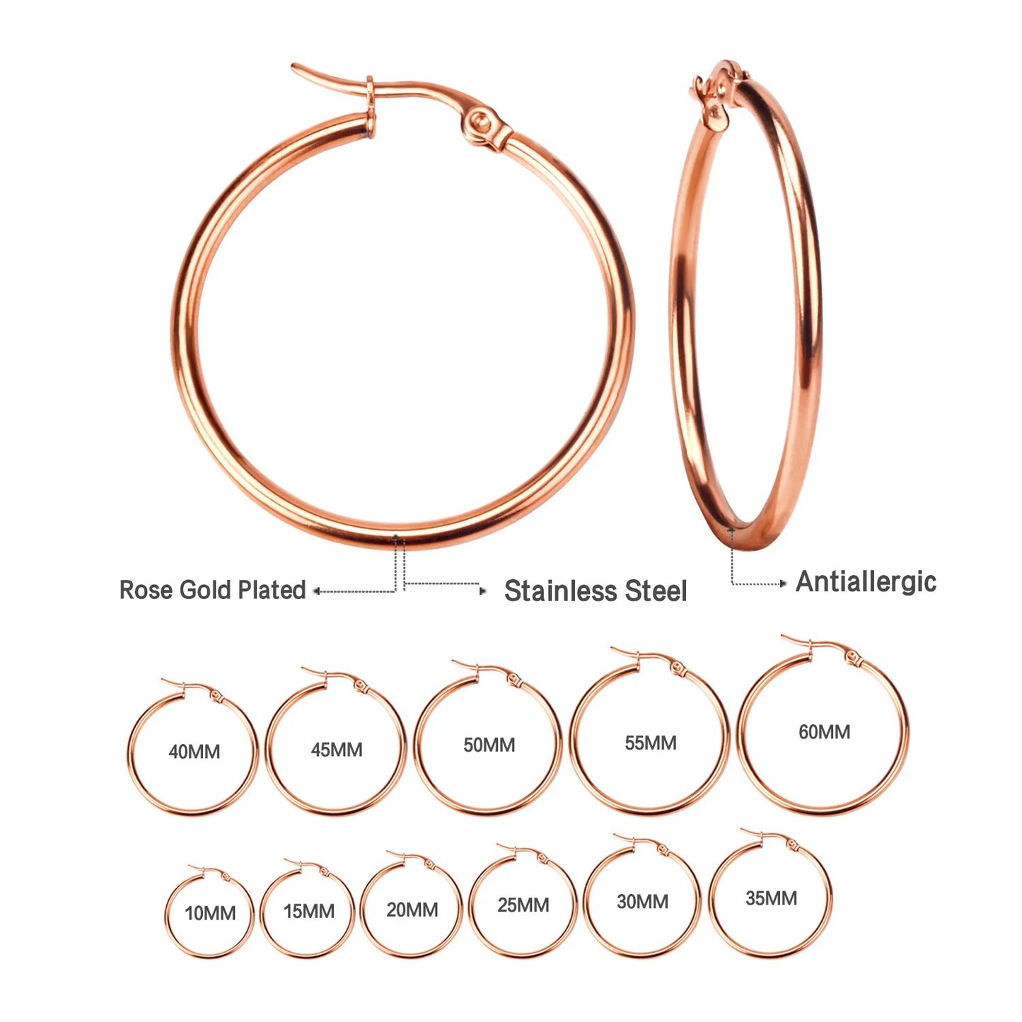 Rose Gold Stainless Steel Hoop Earrings Big Circle for Women